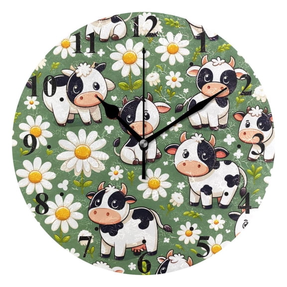 Cows Daisy Or Flowers Black 10 inch Wall Clocks Non Ticking Easy to Read Battery Decorative for Home Bathroom Kitchen Bedroom Living Room