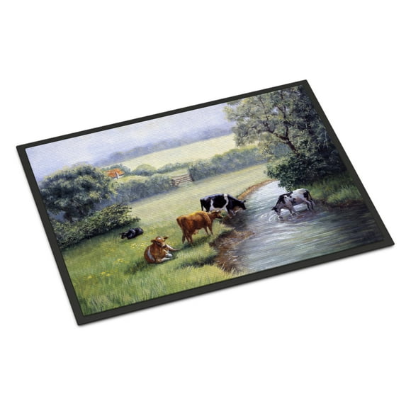 Cows Drinking at the Creek Bank Doormat 24x36