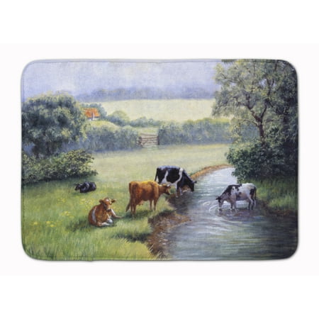 Cows Drinking at the Creek Bank Machine Washable Memory Foam Mat