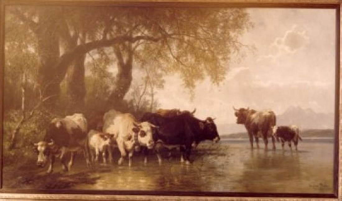 Cows Drinking by Christian Friedrich Mali (1832-1906) Canvas Art - Christian Friedrich Mali (18 x 24)