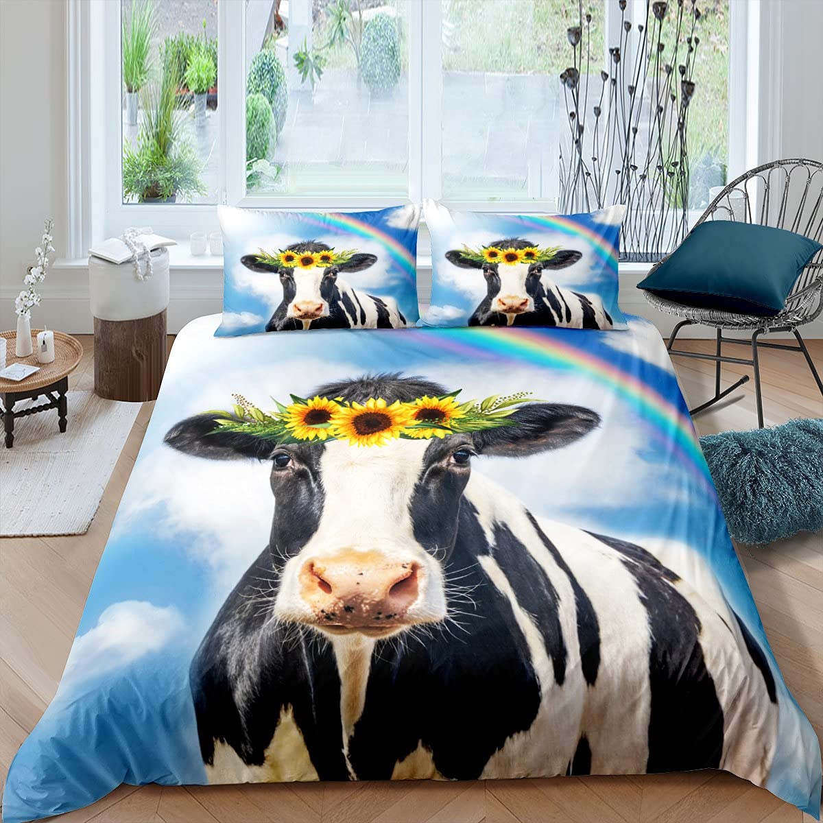 Cows Duvet Cover Set Full Size Milk Cow Print Comforter Cover Farm