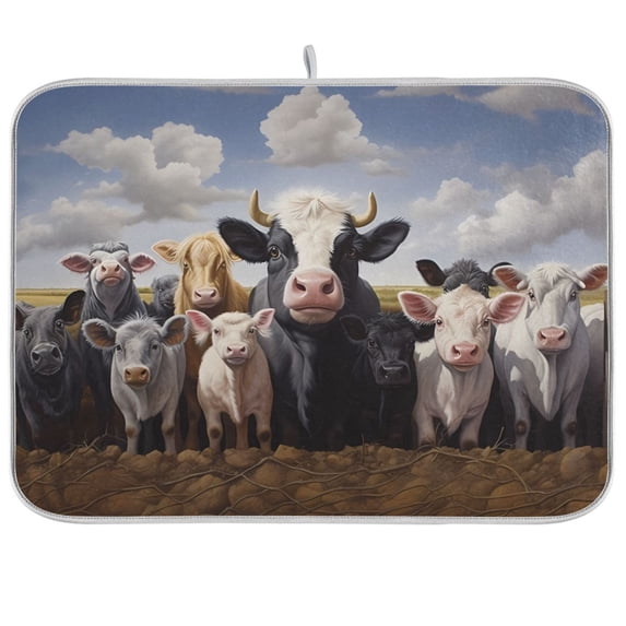 Cows Farm Sky Dish Drying Mat Dish Drainer Rack Mats Water Absorbent Non-Slip Easy Clean Heat Resistant for Kitchen Counter