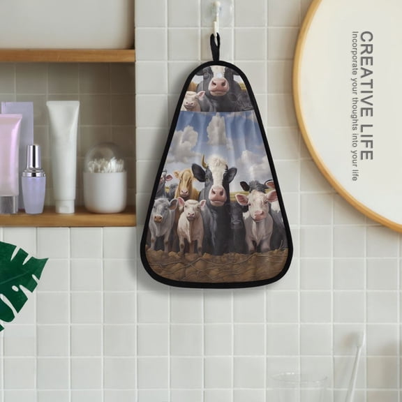 Cows Farm Sky Hanging Towel Kitchen Hand Towel Bathroom Absorbent Towel Machine Washable Quick Dry Dishcloths