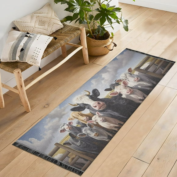 Cows Farm Sky Runner Rug Machine Washable Area Rugs Carpet Non Slip Entryway Mat for Bedroom Entryway Front Door