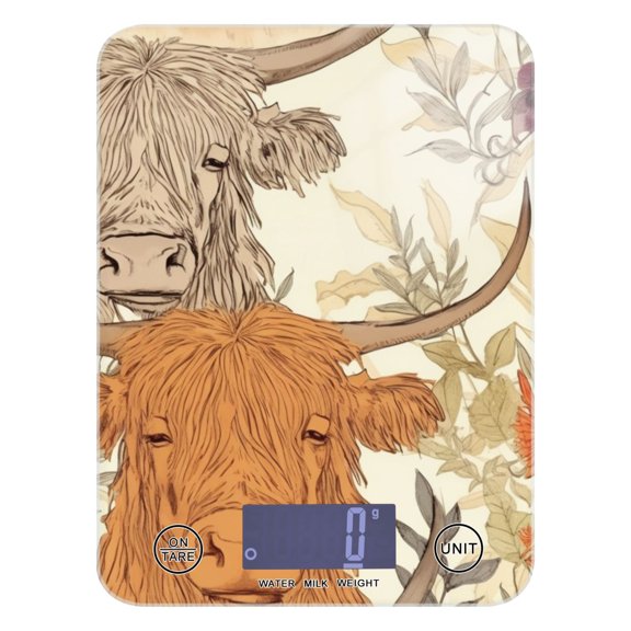 Cows Flowers Leaves Green Food Scale Digital Kitchen Scale Waterproof Tempered Glass Tare Function 11 lb for Baking Cooking Meal Prep