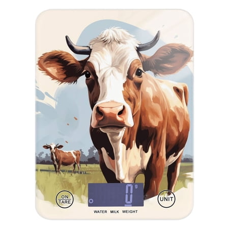 Cows Grassland Food Scale Digital Kitchen Scale Waterproof Tempered Glass Tare Function 11 lb for Baking Cooking Meal Prep
