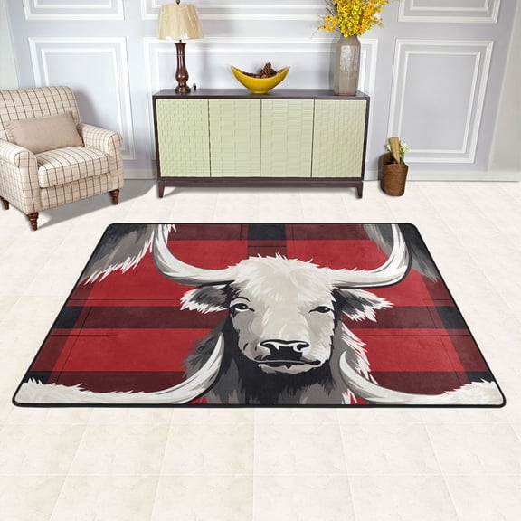 Cows Heads Grid Area Rug Washable 72 x 48 Floor Carpet Mat Non Slip for Bedroom Living Room Kids Room Home Decor