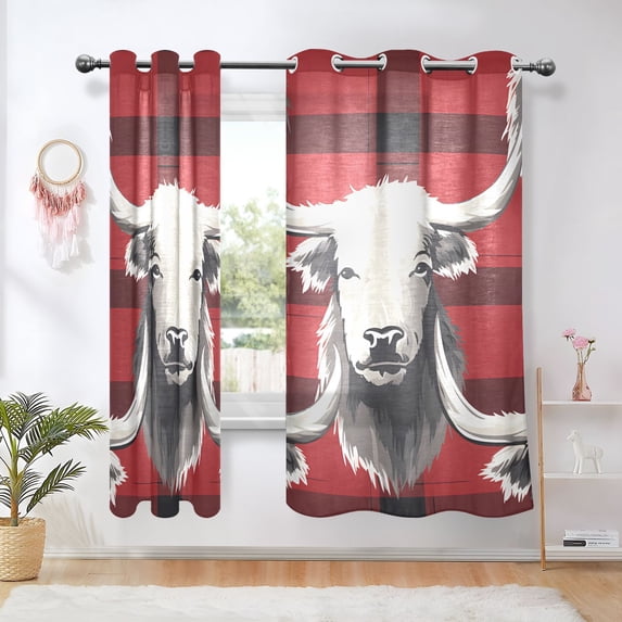 Cows Heads Grid Blackout Curtains Thermal Insulation 63 inch Grommet for Bedroom Living Room Bathroom Kitchen Windows 2 Pack