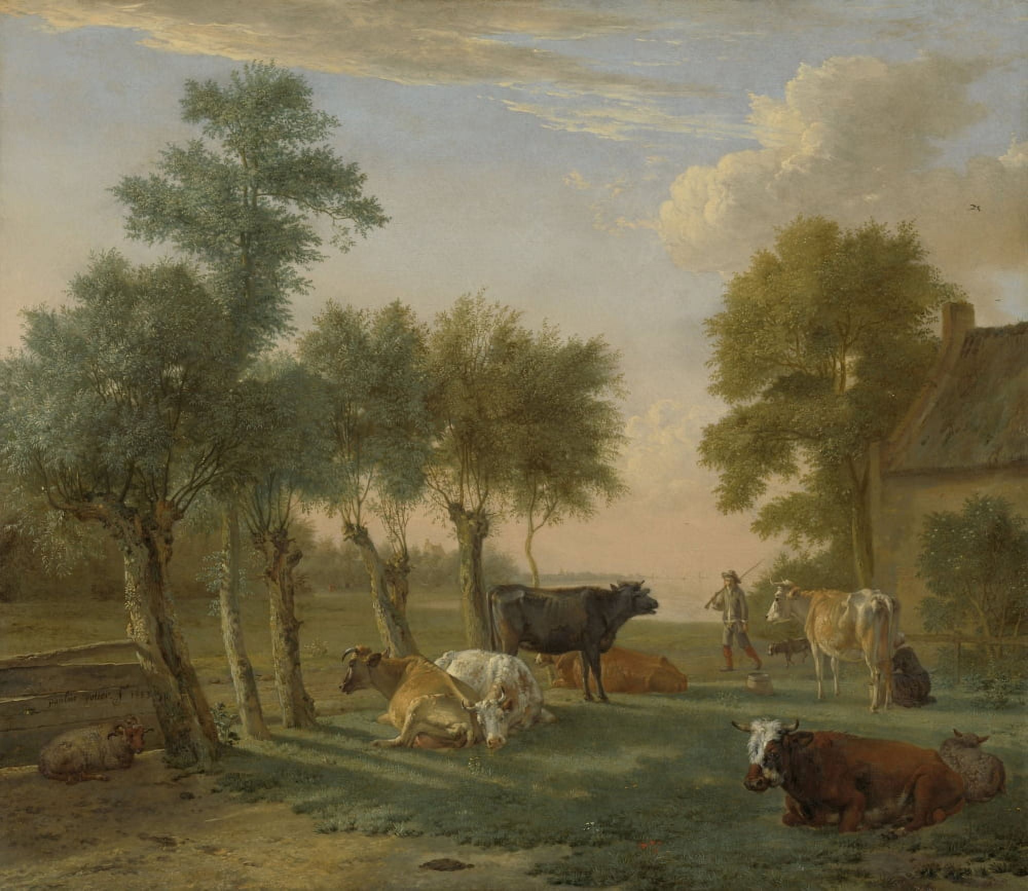 Cows In A Meadow Near A Farm Canvas Art - (24 x 18)