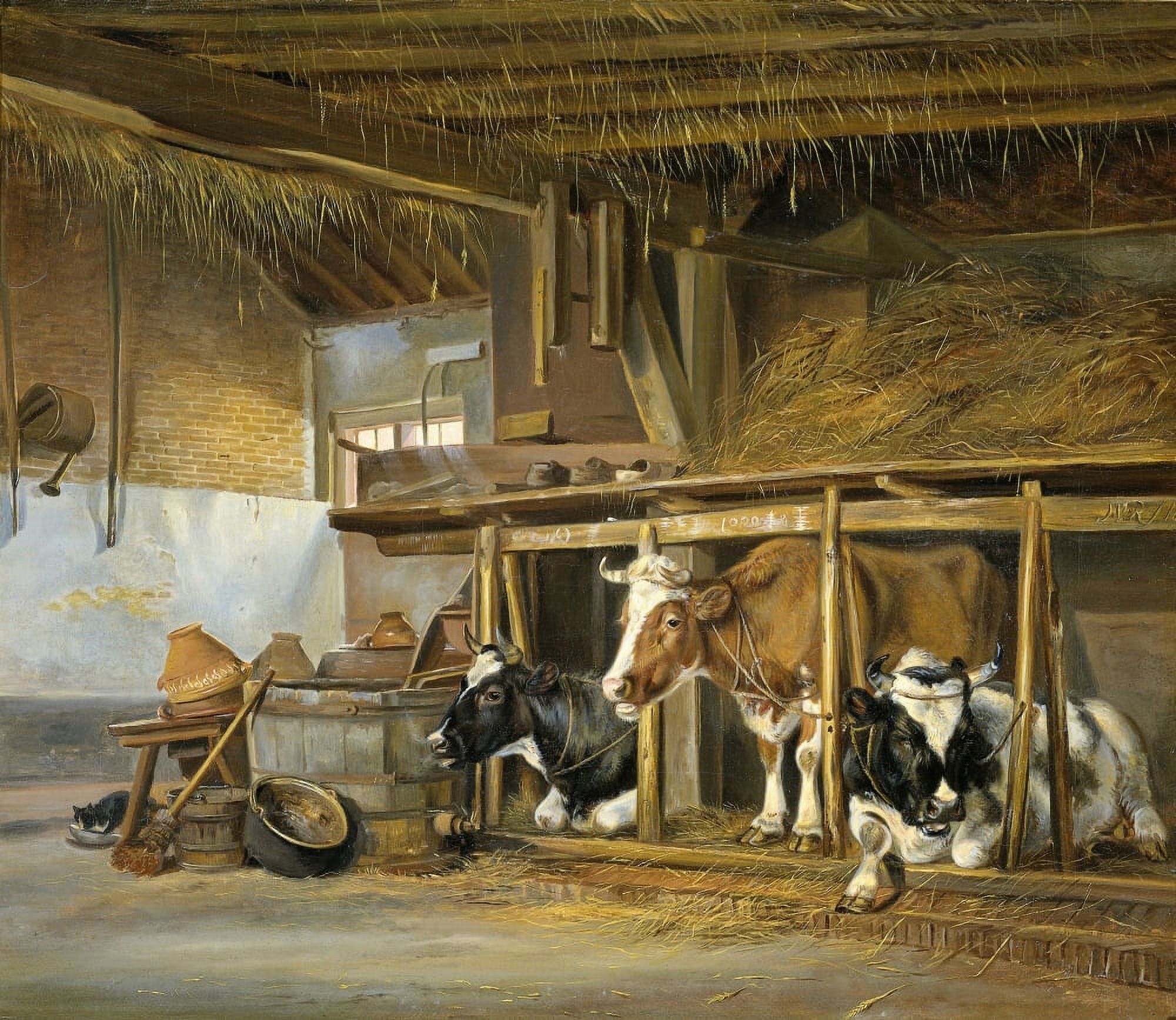 Cows In A Stable Canvas Art - (36 x 24)