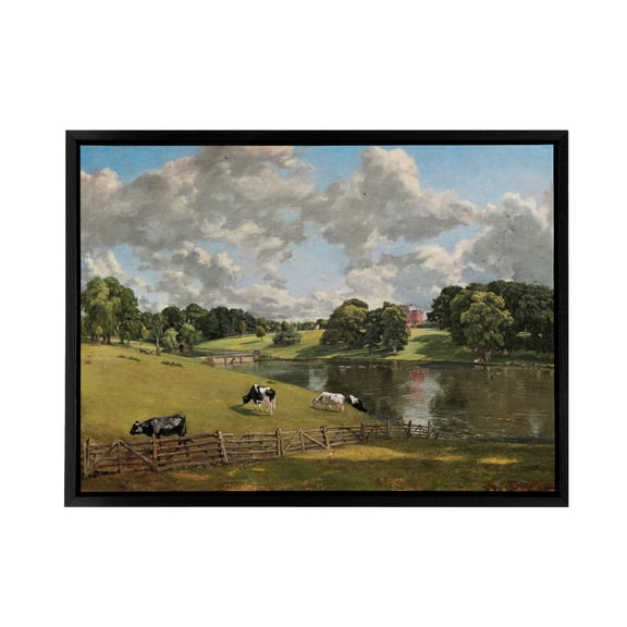 Cows In Field Painting Black Framed Canvas Wall Art Print 12X16"