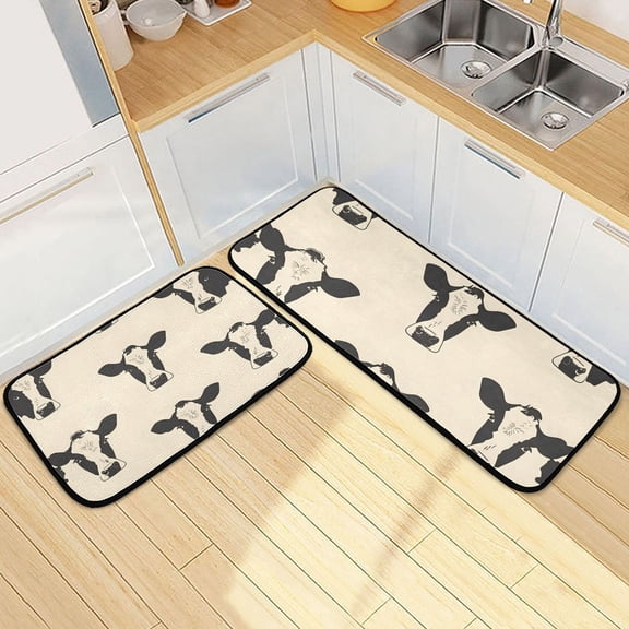 Cows Kitchen Rugs Set of 2 Non Slip Floor Foam Mat Cushioned Soft Waterproof Carpet Runner for Dining Room Laundry