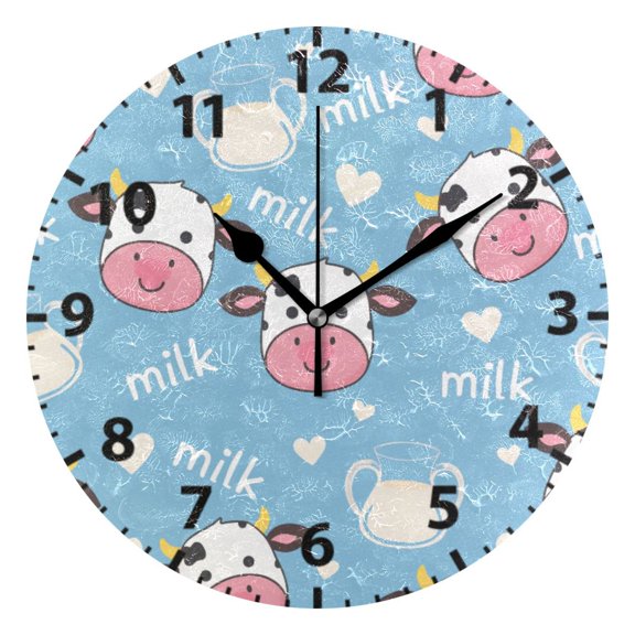 Cows Milk Pattern Wall Clock 10in Round Artistic Oil Painting Home Decor Desk Table Clock