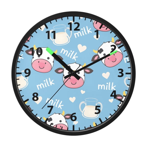 Cows Milk Pattern Wall Clock 12 Inch Voice Activated Night Light Silent Non Ticking