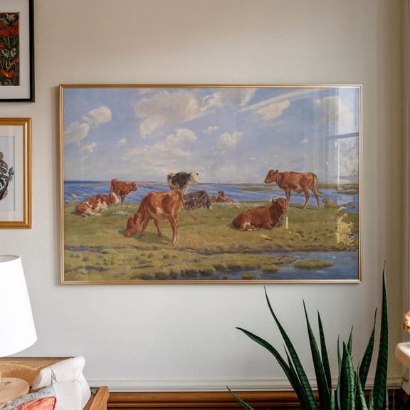 Cows On The Beach Art Poster: Farmhouse Coastal Decor, Unframed Canvas Size 16x24