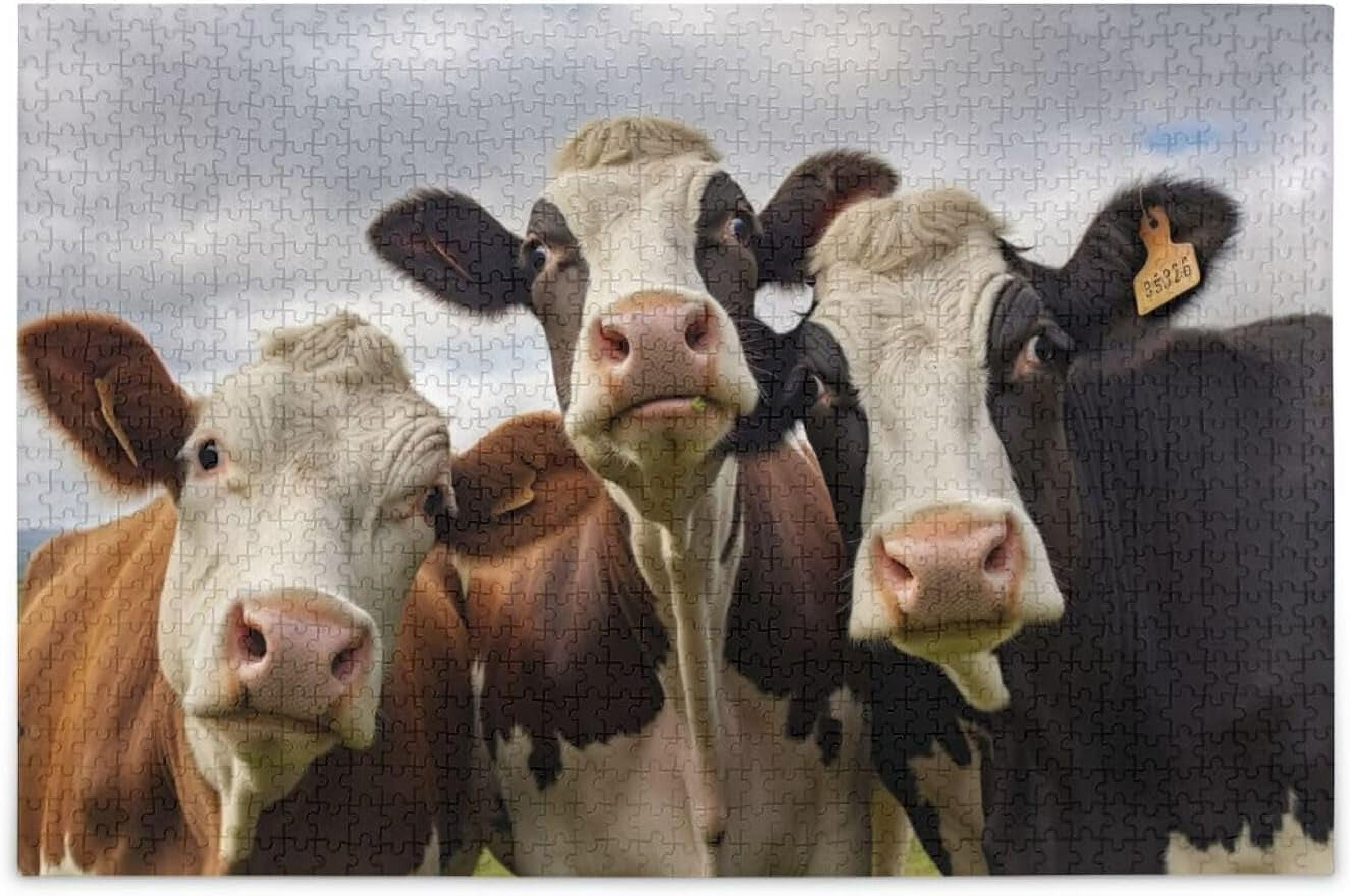 Burbuja 1000 Piece Black Cows Jigsaw Puzzle - Wooden Backing Puzzle For Adults & Family Game Night