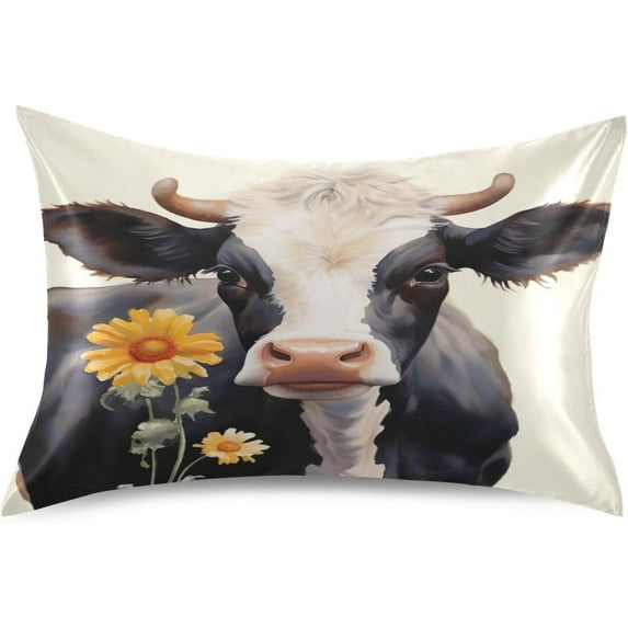 Cows Satin Pillowcase for Hair and Skin Silk Pillowcase Soft Breathable Sleeping Pillow Covers Smooth Cooling Pillowcase with Envelope Closure Size Standard 20x30 in Home Decor Gifts