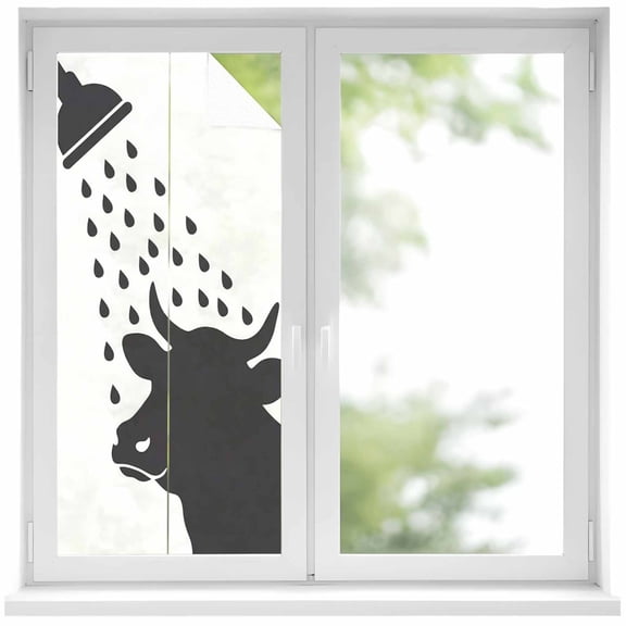 Cows Showering Window Privacy Film, Modern Abstract Art Funny Animals Static Cling UV Sun Blocking Heat Control Window Tint Day and Night, Non-Adhesive One Way Windows Privacy Cover 19.6''x39.3''