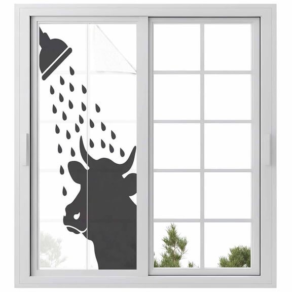 Cows Showering Window Privacy Film, Modern Abstract Art Funny Animals Static Cling UV Sun Blocking Heat Control Window Tint Day and Night, Non-Adhesive One Way Windows Privacy Cover 23.6''x59''