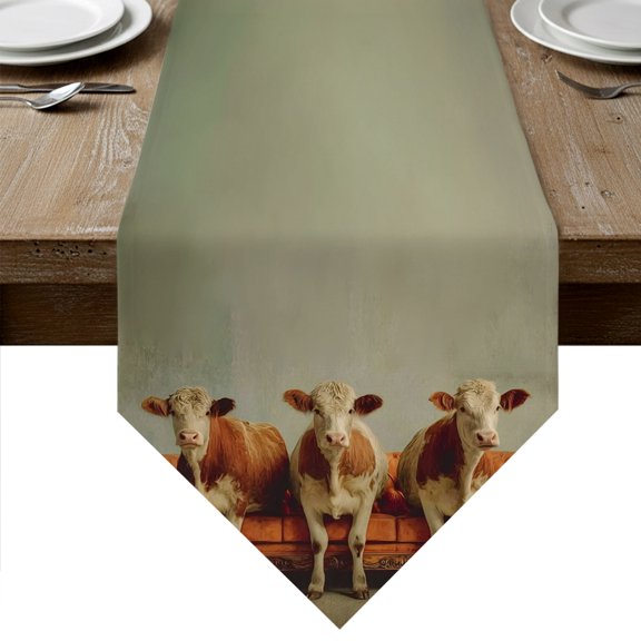 Cows on Sofa Table Runner Linen Burlap Table Runner 36 Inches Small Farmhouse Abstract Funny Animals Dresser Scarves for Kitchen Island Coffee Dining Room Party Wedding Banquet Holiday Decor 13"x36"