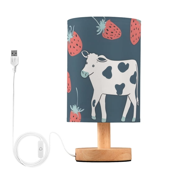Cows Strawberries Cute Cartoon Table Lamp with USB Port LED Warm Light Lamp Night Light Home Decor