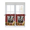 thumbnail image 1 of Cows Sunflowers 2 Panel Kitchen Curtains for Small Windows, Spring Botanical Floral Bees Red Barn Bathroom Tier Curtain, Short Window Treatment for Bedroom/Living Room 55"x36", 1 of 6