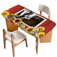 thumbnail image 1 of Cows Sunflowers Table Cloths for 4 Foot Rectangle Tables, Spring Botanical Floral Bees Red Barn Patio Waterproof Elastic Fitted Tablecloths, Washable Rectangular Table Cover for Camping, 1 of 8