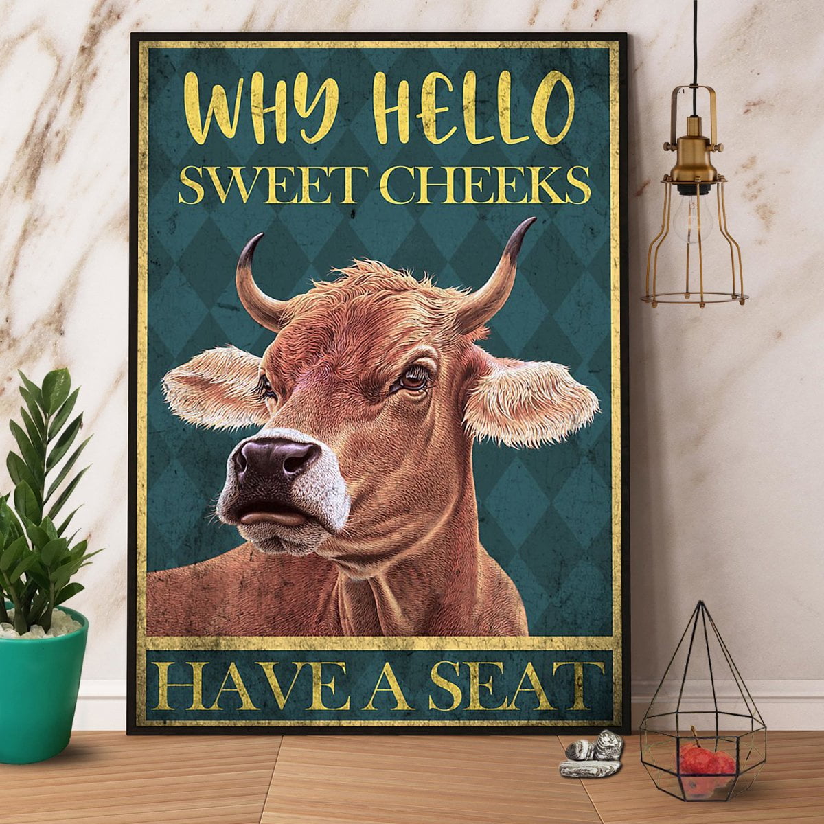 Cows Why Hello Sweet Cheeks Have A Seat Vintage Paper Poster No Frame