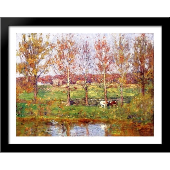 Cows by the Stream 36x28 Large Black Wood Framed Print Art by T. C. Steele