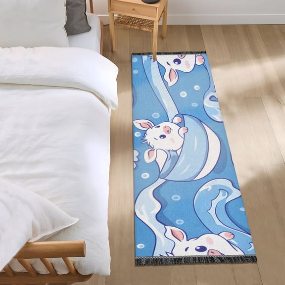 Cows in Boat Waves Buoy Bedside Runner Rug 2'x 6' Non Slip Carpet Floor Mat Area Rug