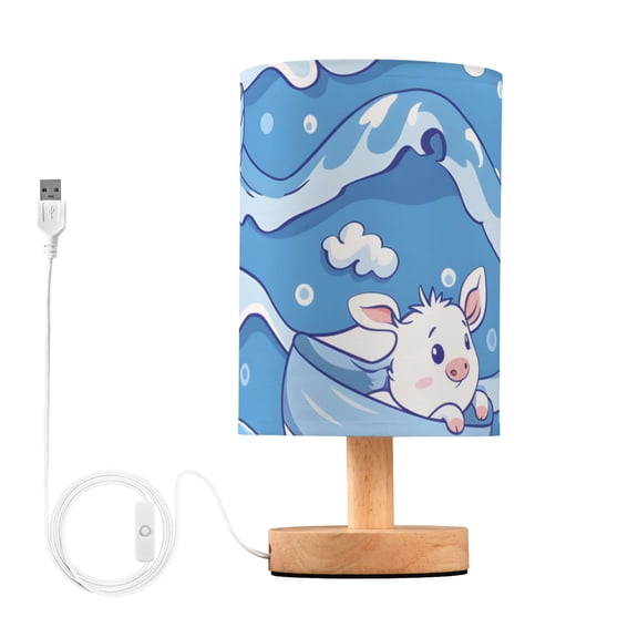 Cows in Boat Waves Buoy Table Lamp with USB Port LED Warm Light Lamp Night Light Home Decor