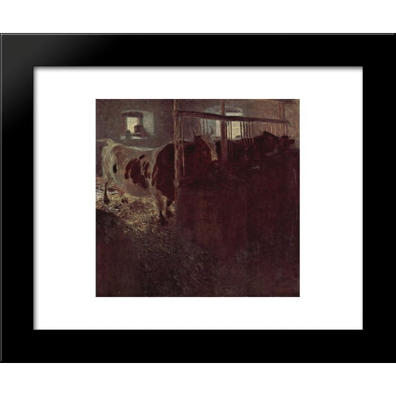 Cows in the barn 20x24 Framed Art Print by Gustav Klimt