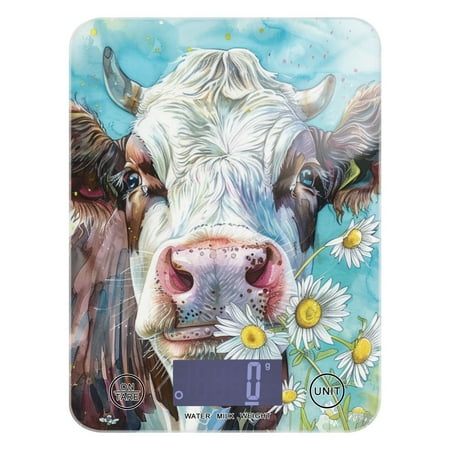 Cows with Daisy Flowers Food Scale Digital Kitchen Scale Waterproof Tempered Glass Tare Function 11 lb for Baking Cooking Meal Prep