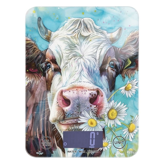 Cows with Daisy Flowers Food Scale Digital Kitchen Scale Waterproof Tempered Glass Tare Function 11 lb for Baking Cooking Meal Prep