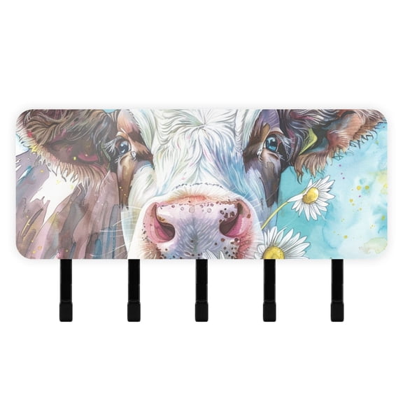 Cows with Daisy Flowers Mail Holder Organizer Wall Mount with Shelf Key Holder Key Rack with 5 Key Hooks for Wall Decorative