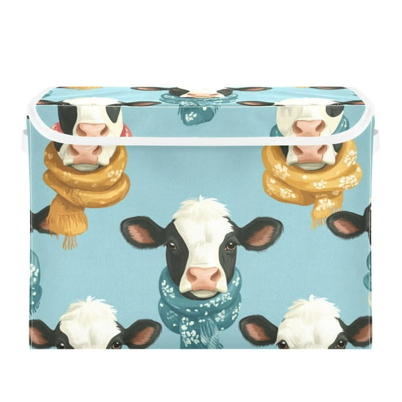Cows with Scarfs Foldable Storage Bin with Lid and Handle Collapsible Storage Box 16.5 x 12.6 x 11.8 inches