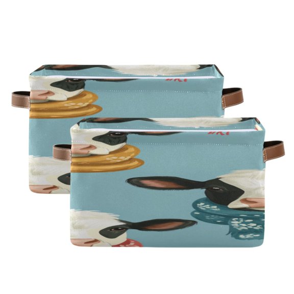 Cows with Scarfs Square Storage Bins with Handles Collapsible Containing Box 2 Packs