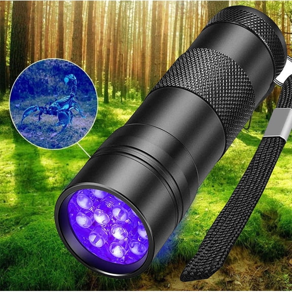 Cowsor 12 LED 395nm UV Black Light Flashlight Portable Mini Ultraviolet Violet Light Detector Waterproof Aluminum Flashlight for Pet Urine Stain Detection Scorpion Hunting Fluorescent Inspection