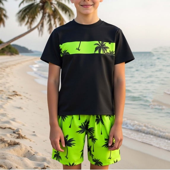 Cowsor 12Years-16Years Boys Two Piece Swimsuit Set Quick Dry UV Protection Swim Trunks Summer Beach Swimwear Comfortable Kids Bathing Suit