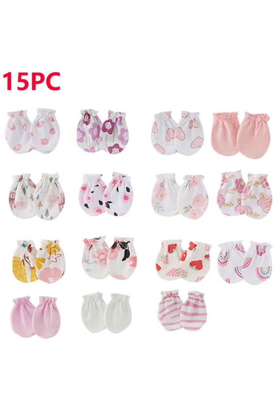 15 PCS Newborn Anti Scratch Mittens Soft Random Print Baby Gloves Comfortable Hand Covers for 0-12 Months