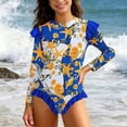 thumbnail image 1 of Cowsor 2-12 Years Girls One Piece Swimsuit Seashell Print Long Flutter Sleeve UV Protection Modest Swimwear for Summer Beach Pool Vacation, 1 of 6