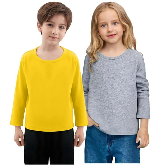 Cowsor 2 Pack Toddler Girls Cotton T-Shirts Kids Soft Casual Crewneck Top Boys Basic Solid Long Sleeve Tees