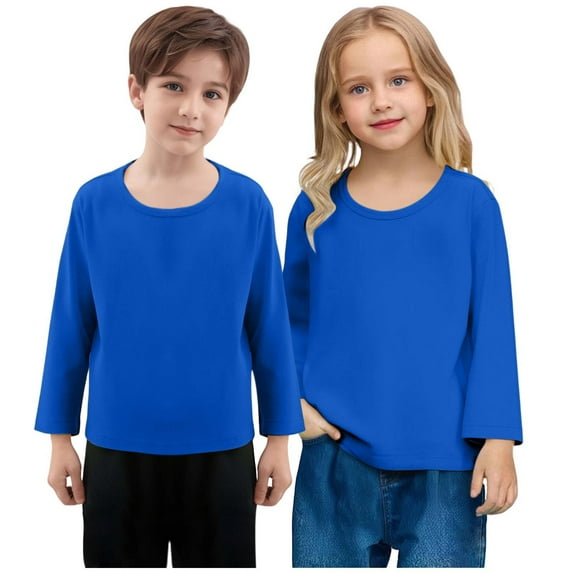 Cowsor 2 Pack Toddler Girls Cotton T-Shirts Kids Soft Casual Crewneck Top Boys Basic Solid Long Sleeve Tees