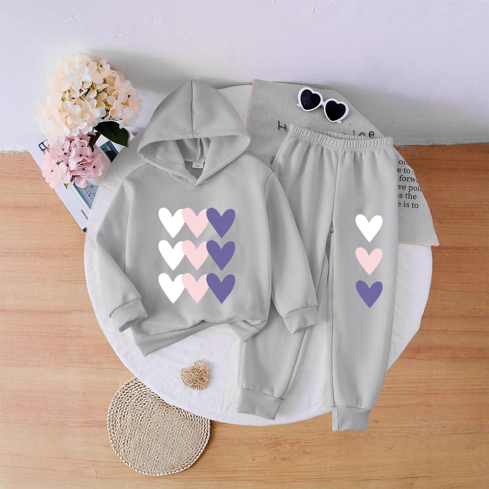 Kids Fashionable Hoodie Set, Kids Clothing Print and Trousers Two-Piece Set