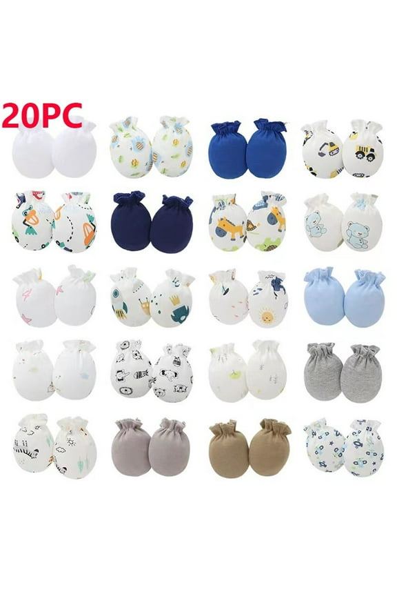 20 PCS Newborn Anti Scratch Mittens Cute Random Print Baby Gloves Protective Hand Covers for 0-12 Months