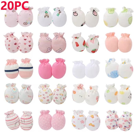 Cowsor 20PCS Newborn Anti Scratch Mittens Cute Random Print Baby Gloves Protective Hand Covers for 0-12 Months