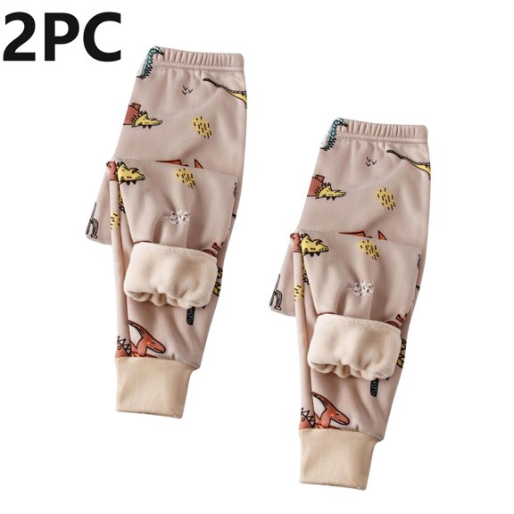 Cowsor 2PC Cartoon Pattern Sweatpant Kids Fleece Leggings Thick Thermal Pants Elastic Waist Trouser Jogger Pants for Boy Girl
