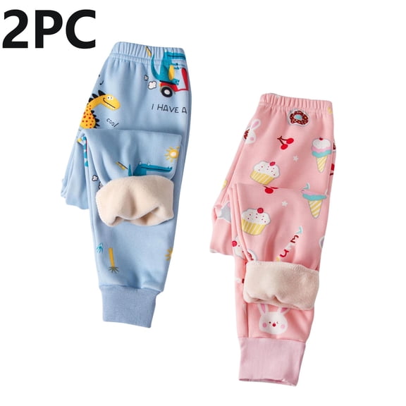 Cowsor 2PC Cartoon Pattern Sweatpant Kids Fleece Leggings Thick Thermal Pants Elastic Waist Trouser Jogger Pants for Boy Girl