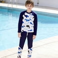 thumbnail image 1 of Cowsor 3-14 Years Boys Two Piece Swimsuit Set Long Sleeve UV Protection Rash Guard Quick Dry Swimwear for Diving Surfing Beach and Pool, 1 of 5