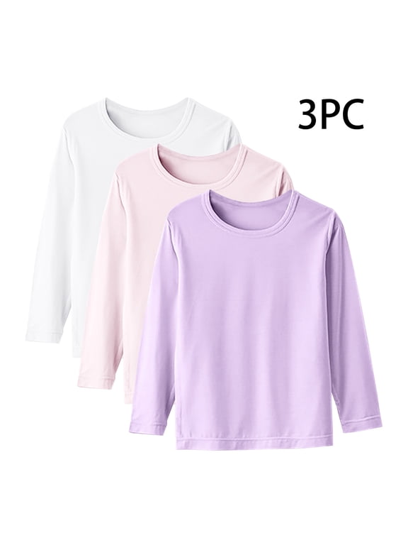 3 Pack Cotton Long Sleeve Tee Shirts Basic Crewneck T-Shirts for Boys/Girls/Toddlers Long-Sleeve T-Shirts